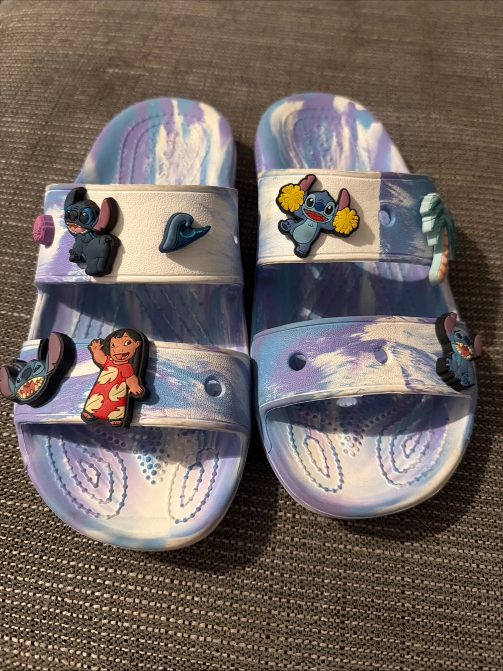 Crocs Lilo & Stitch Two -Strap Slides M4 W6 Marbled Tie Dye Sandals